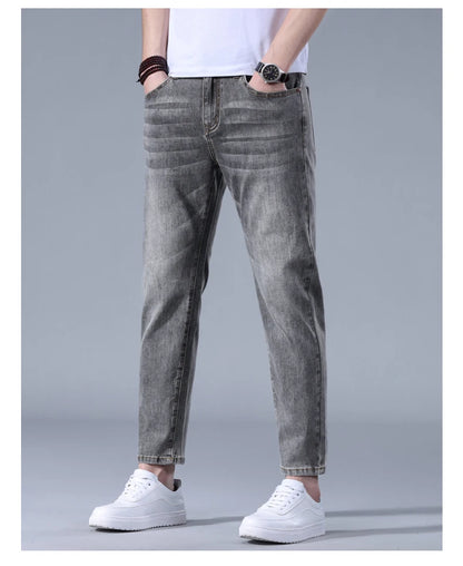 Classic five bag denim Ankle length Slim Fit Small Legs Skinny Men Stretch Jeans Vintage Men's Cropped  9 Points Retro Pants new