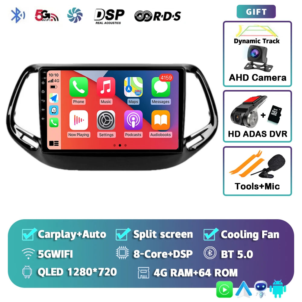 Android 15 Car Radio Multimedia Player For Jeep Compass 2017 2018 2019 Auto Carplay Car Stereo DSP wifi+4G Ai voice 2 Din BT Gps