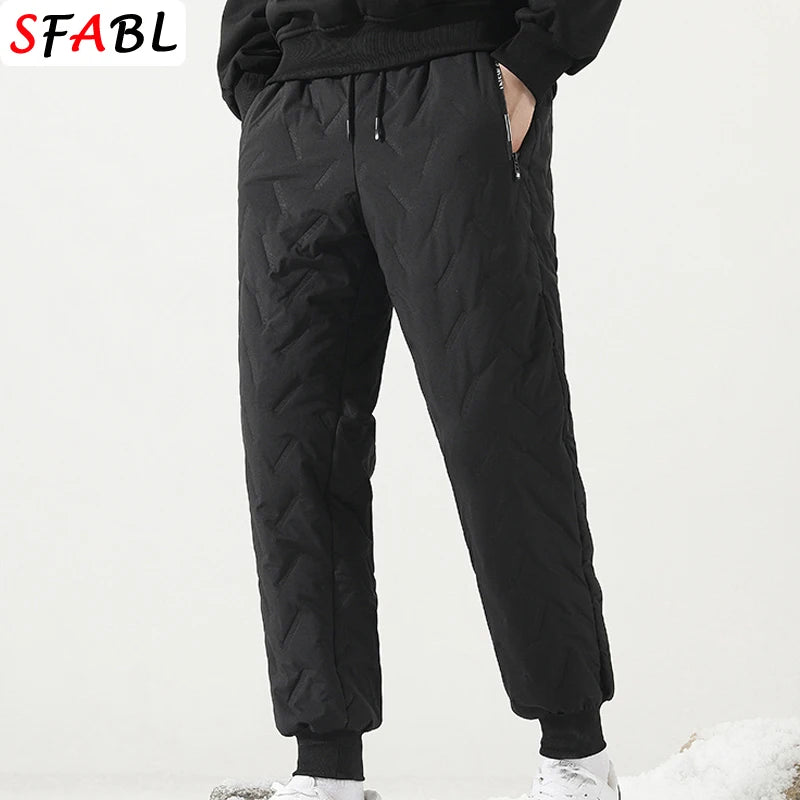Thick Warm Pants Men Winter Windproof Outdoor Sports Trousers Men's Pants Fleece Lining Winter Thicken Fleece Sweatpants for Men