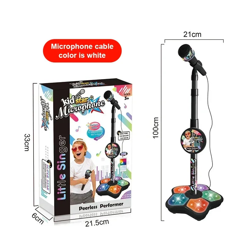 Kids Microphone with Stand Karaoke Song Vertical Mic Music Instrument Toys Brain-Training Educational Toy Birthday Gift Girl Boy