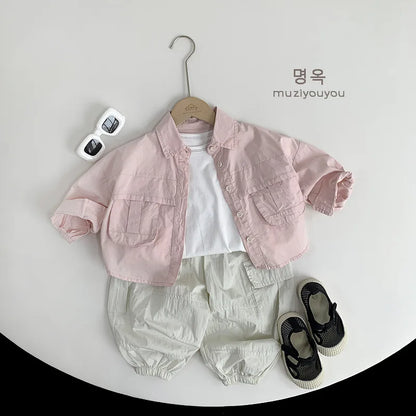 2025 Summer New Children Casual Pants Vintage Girls Cargo Pants Solid Boys Trousers Thin Cotton Kids Mosquito Pants Baby Clothes