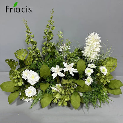 Green Plants Leaf Rose Flower Row Wedding Silk Table Floral Commercial Plaza Partition Hotel Scene Layout Floor Flowers Decor