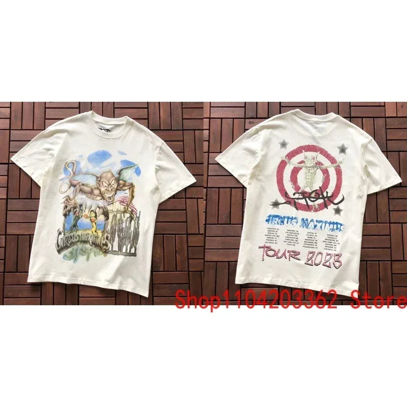 Real Photo CACTUS JACK T-shirt Vintage Grey-green Back Letter Logo Foaming Print Short Sleeve Men Women Cactus Jack Tops Tee