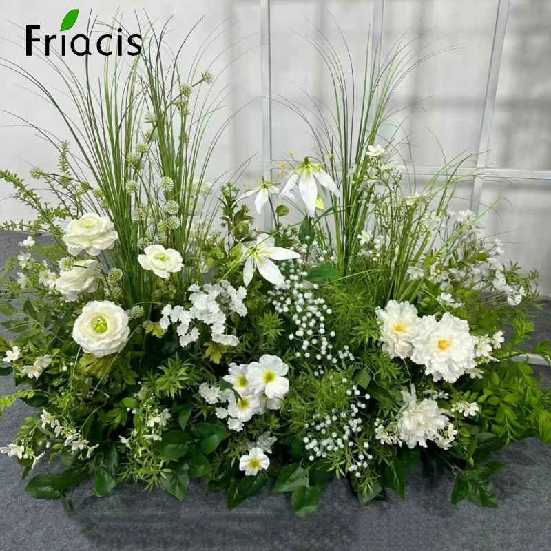 Green Plants Leaf Rose Flower Row Wedding Silk Table Floral Commercial Plaza Partition Hotel Scene Layout Floor Flowers Decor