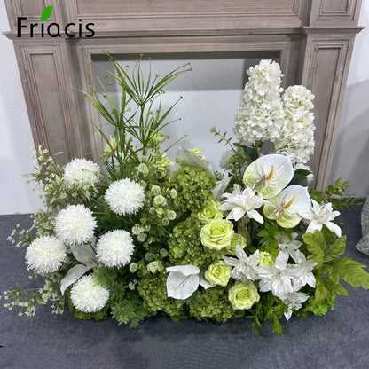 Green Plants Leaf Rose Flower Row Wedding Silk Table Floral Commercial Plaza Partition Hotel Scene Layout Floor Flowers Decor