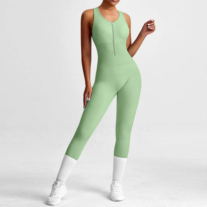 Women's Fashionable Solid Color Round Neck Tight Back Yoga Suit Yoga Jumpsuit Sports Overalls Gym Clothing Set Sexy Yoga Clothes
