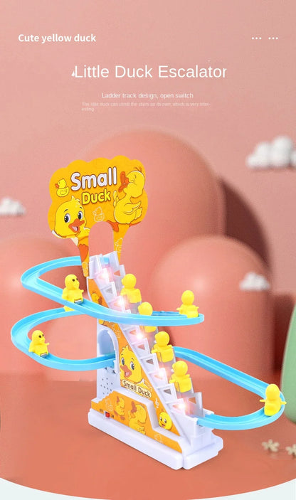 Electric Duck Track Rail Racing Slide Duckling Climbing Stairs Baby Toy LED Lights Musical Slide Roller Coaster Toys for Gift