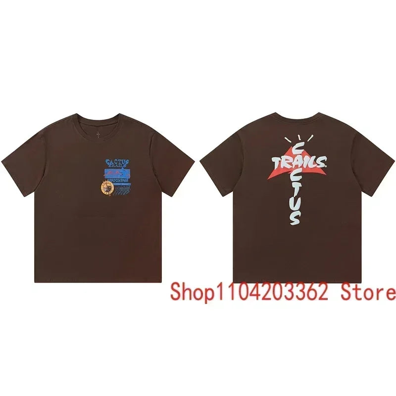 Real Photo CACTUS JACK T-shirt Vintage Grey-green Back Letter Logo Foaming Print Short Sleeve Men Women Cactus Jack Tops Tee