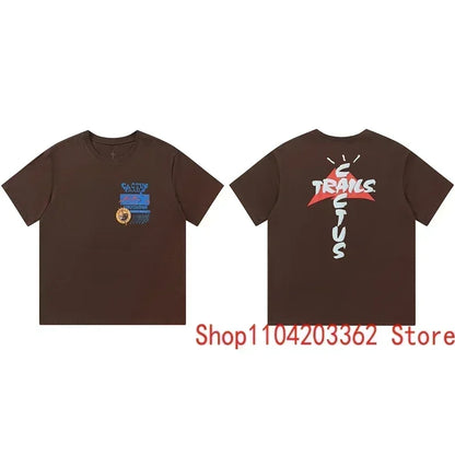 Real Photo CACTUS JACK T-shirt Vintage Grey-green Back Letter Logo Foaming Print Short Sleeve Men Women Cactus Jack Tops Tee