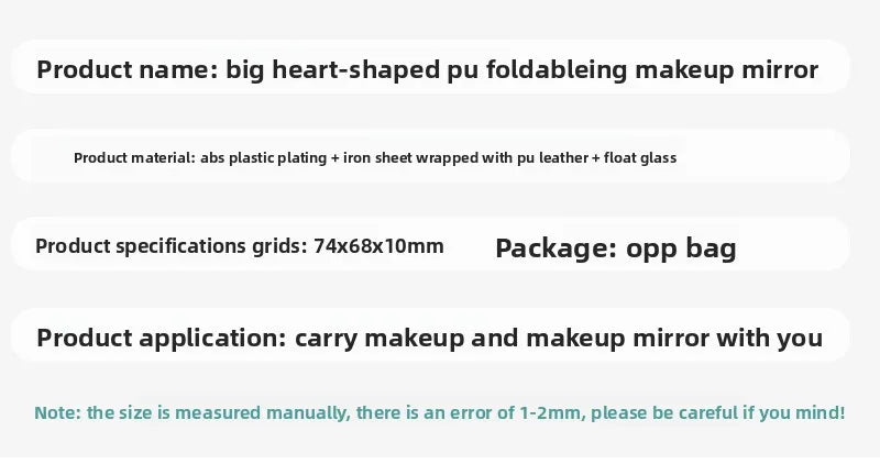 1PC Heart Shape Loose Powder Double Sided Makeup Mirror Portable For Girlfriend Mum Wife Teacher Sister Auntie Birthday Wedding