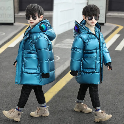 Boys Down Jacket Coat Overcoat Cotton 2022 Sliver Warm Plus Thicken Winter  Teenager Children's Clothing