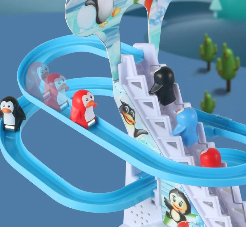 Electric Duck Track Rail Racing Slide Duckling Climbing Stairs Baby Toy LED Lights Musical Slide Roller Coaster Toys for Gift