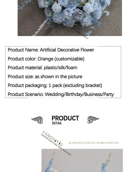 Baby blue rose delphinium Large Flower Ball Table CenterpieceEvent Wedding Decor Road Lead Artificial Floral Arrangement Bouquet