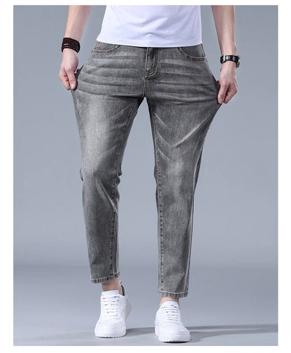 Classic five bag denim Ankle length Slim Fit Small Legs Skinny Men Stretch Jeans Vintage Men's Cropped  9 Points Retro Pants new