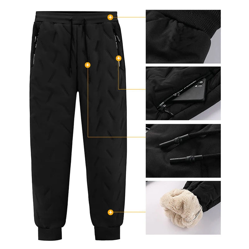 Thick Warm Pants Men Winter Windproof Outdoor Sports Trousers Men's Pants Fleece Lining Winter Thicken Fleece Sweatpants for Men