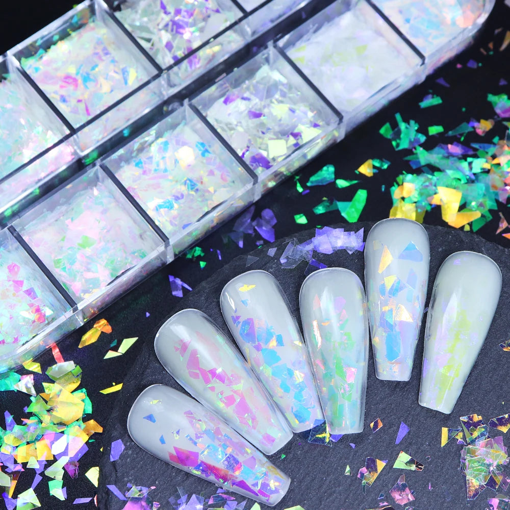Iridescent Irregular Nail Glitter Flakes Nail Art Decoration AB Mermaid Broken Glass Foil For Manicure Design Nails Accessories