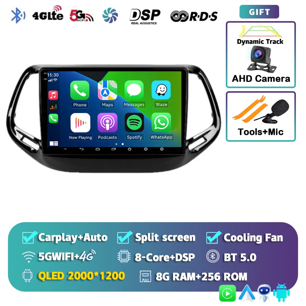 Android 15 Car Radio Multimedia Player For Jeep Compass 2017 2018 2019 Auto Carplay Car Stereo DSP wifi+4G Ai voice 2 Din BT Gps
