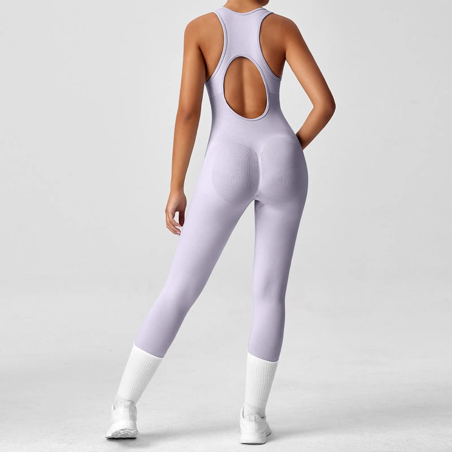 Women's Fashionable Solid Color Round Neck Tight Back Yoga Suit Yoga Jumpsuit Sports Overalls Gym Clothing Set Sexy Yoga Clothes