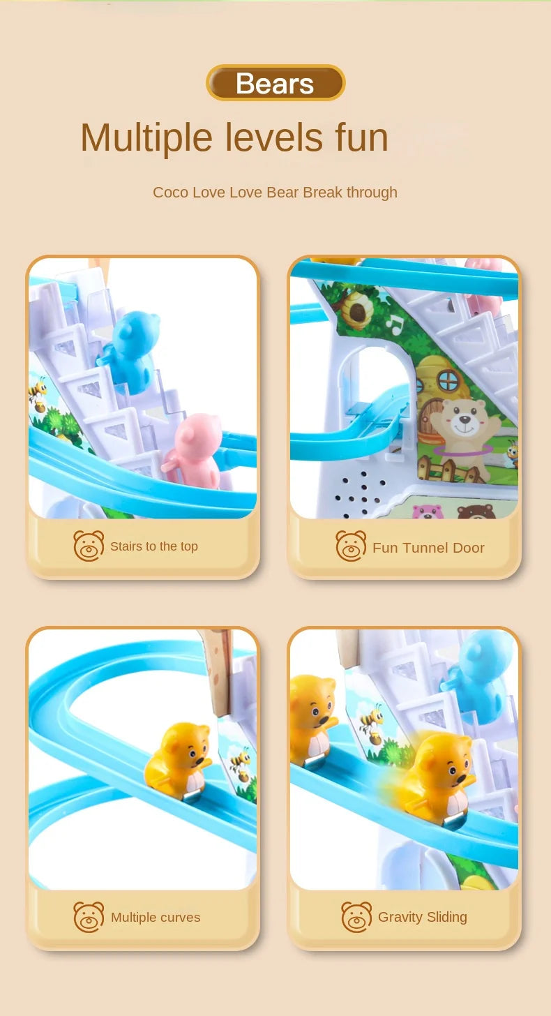 Electric Duck Track Rail Racing Slide Duckling Climbing Stairs Baby Toy LED Lights Musical Slide Roller Coaster Toys for Gift