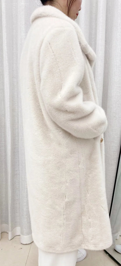 Faux fur coat long coat women's lapel double-breasted loose warm high-end atmospheric coat jacket 24 autumn and winter new