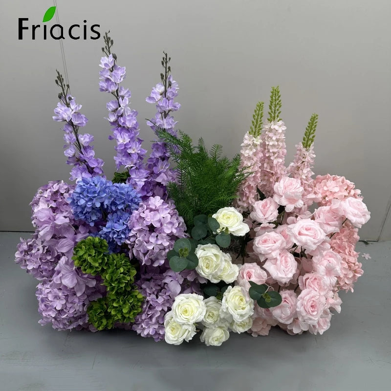 Green Plants Leaf Rose Flower Row Wedding Silk Table Floral Commercial Plaza Partition Hotel Scene Layout Floor Flowers Decor