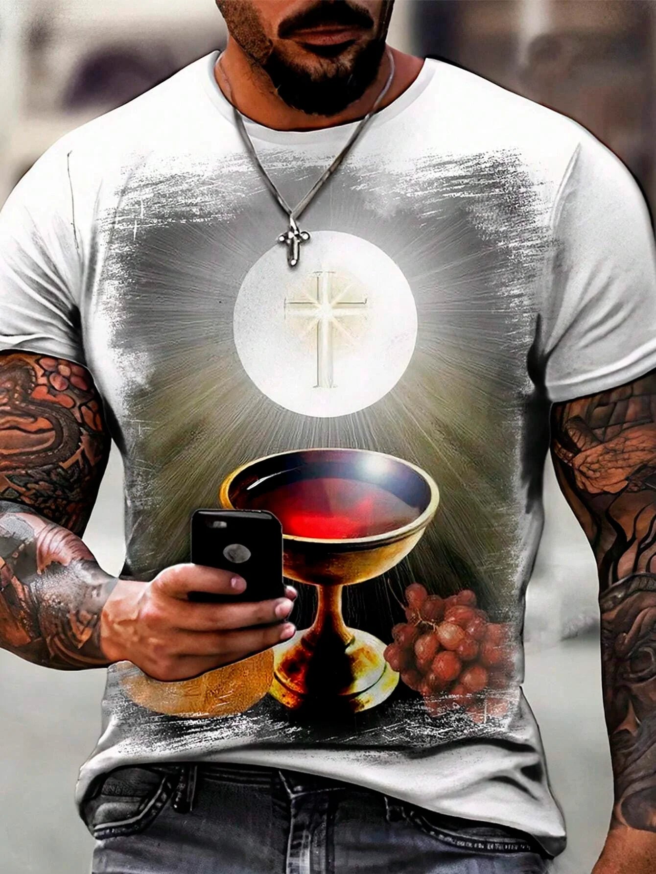 Christian Printed T-shirt Men's Fashion Street T-shirt 3D Printing Casual Round Neck Short Sleeve T-shirt Hip Hop Men's T-shirt
