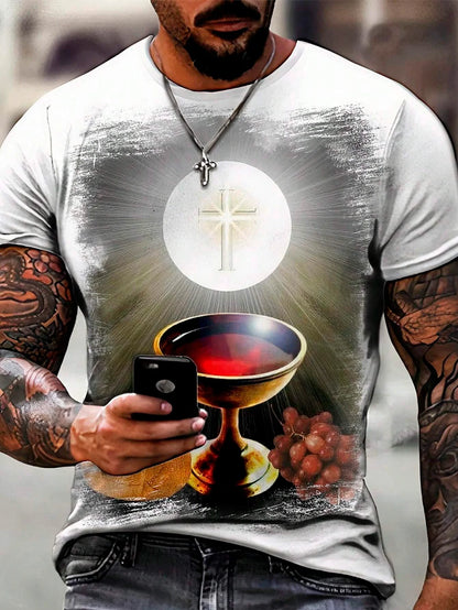 Christian Printed T-shirt Men's Fashion Street T-shirt 3D Printing Casual Round Neck Short Sleeve T-shirt Hip Hop Men's T-shirt