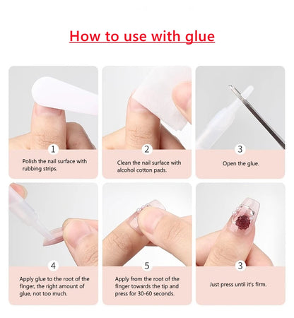 10PCS Design Handmade Press on Nails Full Cover Acrylic Fake Nails Medium-length Oval Reusable Artificial French Elegant Nails