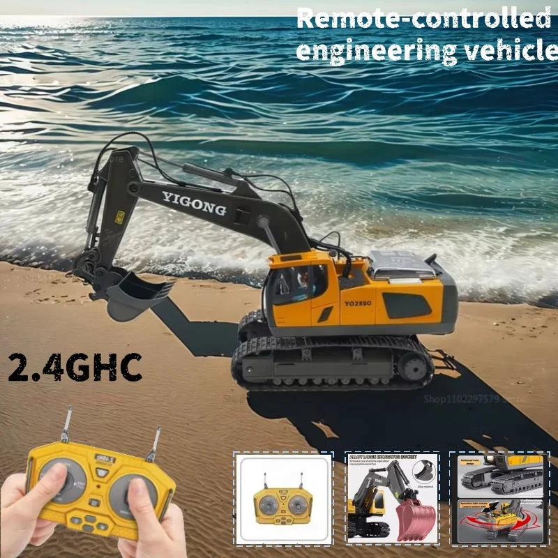 New Kids Remote Control Excavator Truck 4x4 Alloy Dump Loader Construction Vehicle Toy with Moving Parts Gift for Boys Girls