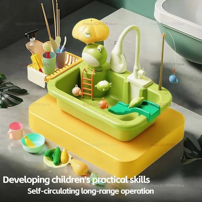 Kids Kitchen Sink Dishwasher Play Set Toys Water Running Pretend Food Fishing Toys Role Play Kids Birthday Gifts Imaginative Fun