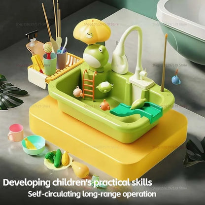 Kids Kitchen Sink Dishwasher Play Set Toys Water Running Pretend Food Fishing Toys Role Play Kids Birthday Gifts Imaginative Fun
