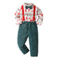 Boys' Christmas Print Set Children Boutique Clothing Suit 1-6 Years Baby Infant Green Corduroy Pants Outfit Festival Costume