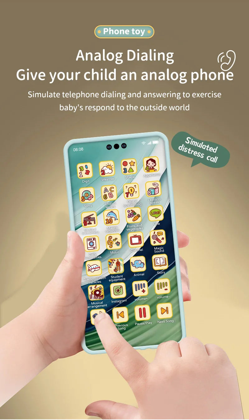 Kids Smart Simulation Phone Toy Rechargeable Touchscreen Early Education Learning Machine Light Music Educational Toy