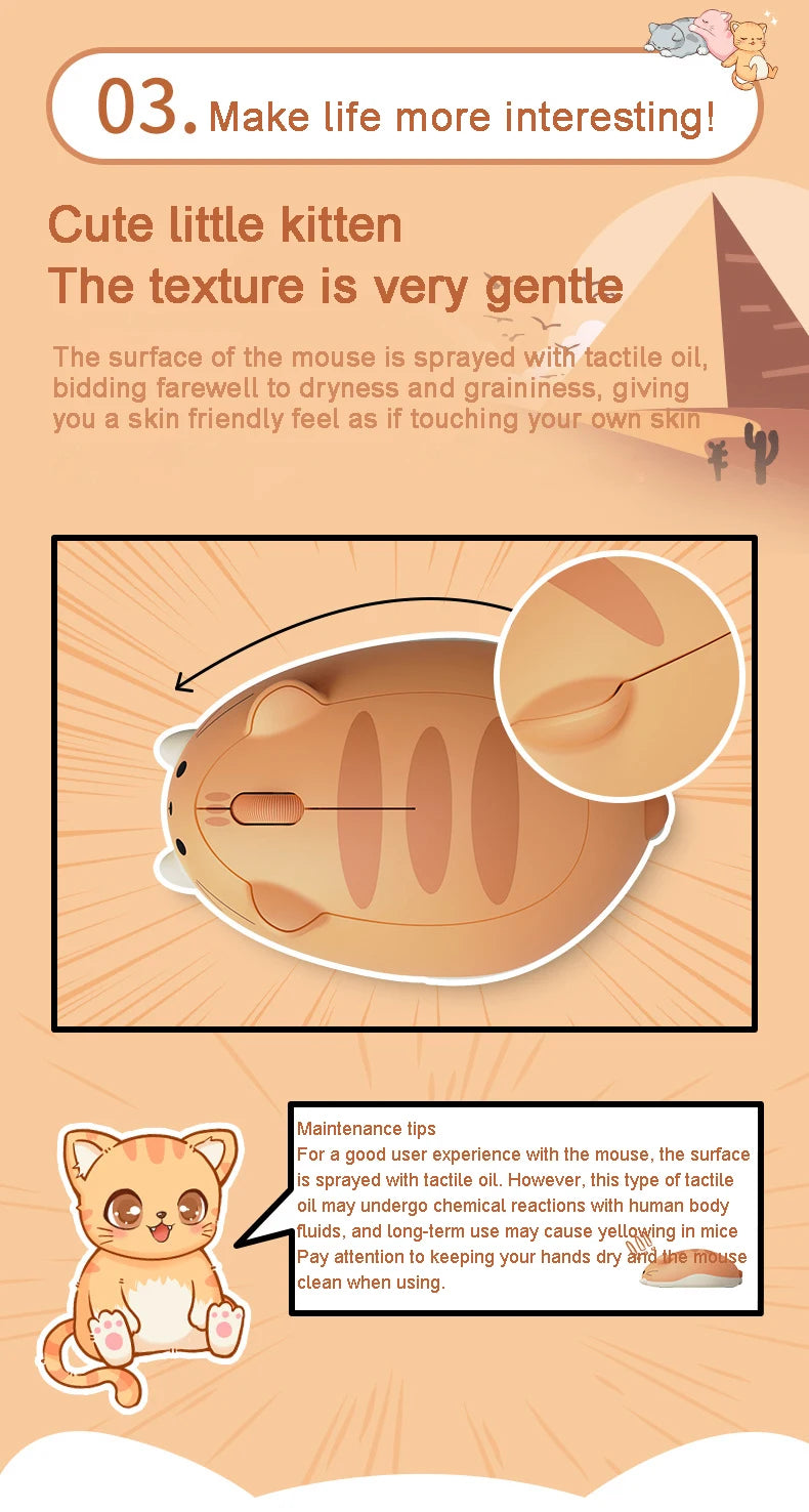 Cute Cat 2.4G Wireless Bluetooth Tri-mode Mouse Creative kitten Mause Ergonomic USB 1200 DPI Mice For PC Laptop Kid Friend Gifts