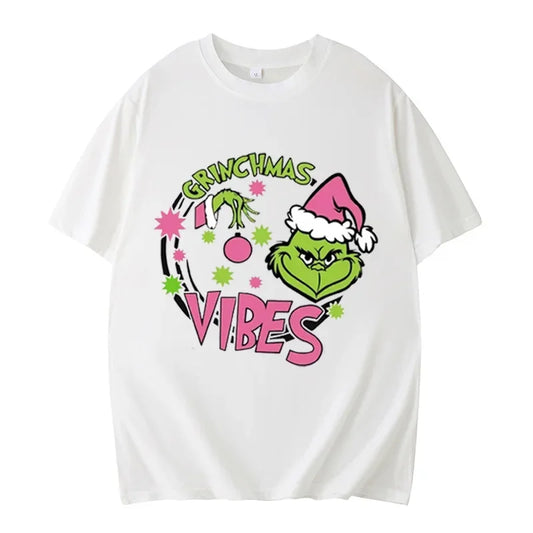 Grinch Christmas  Shirt Christmas Deer  Christmas Party Christmas Snowman Casual Breathable Crew   Women Clothes