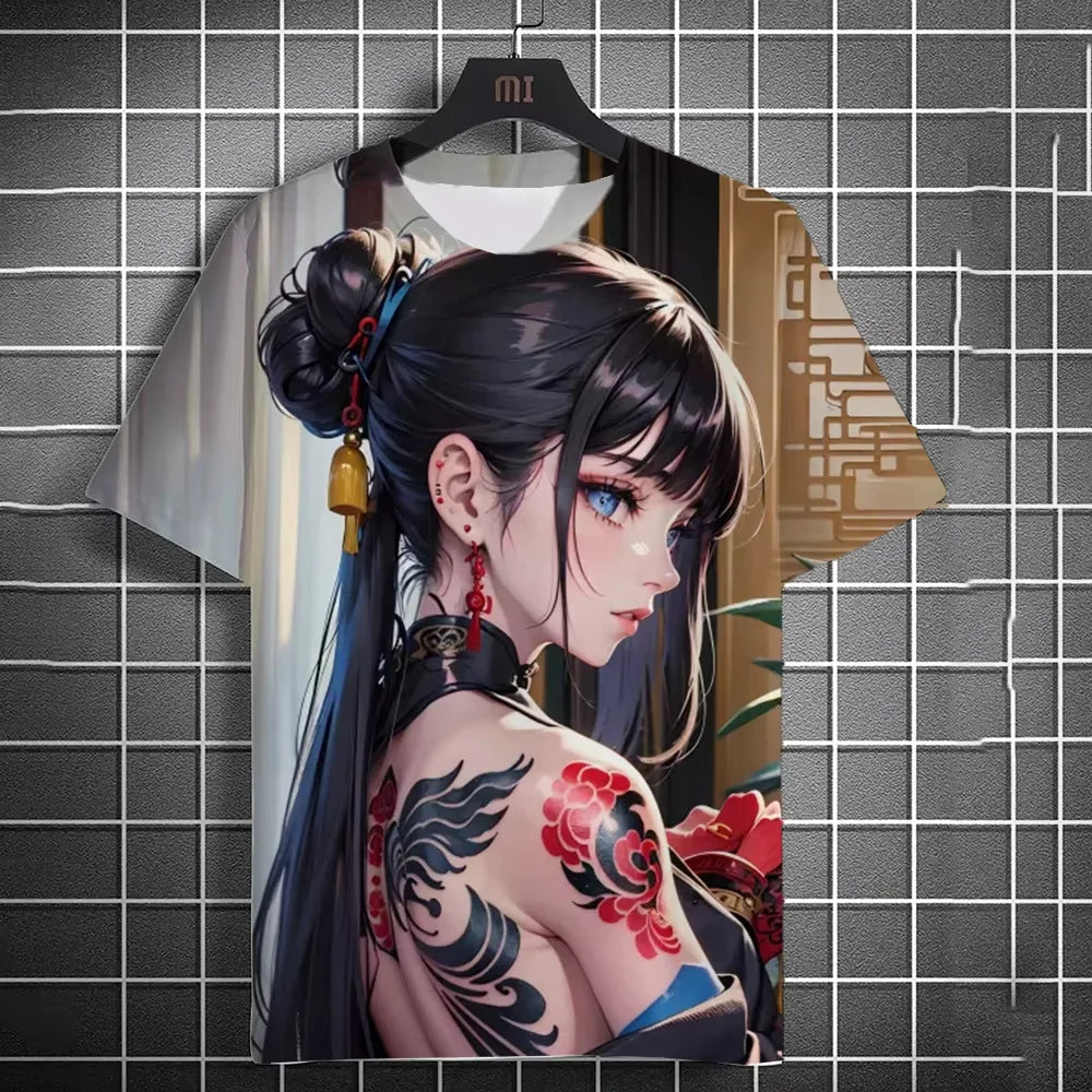 Japanese Anime Beauty 3D Print Sports Quick-dry Breathable Men T-shirt Elements Cute Outdoor Street Short-sleeve Clothing Summer