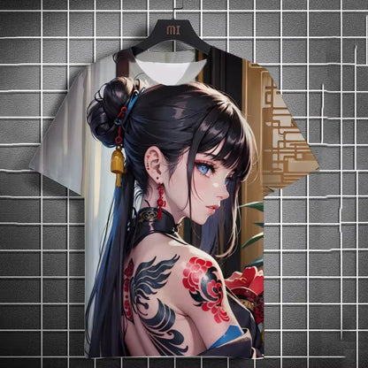 Japanese Anime Beauty 3D Print Sports Quick-dry Breathable Men T-shirt Elements Cute Outdoor Street Short-sleeve Clothing Summer