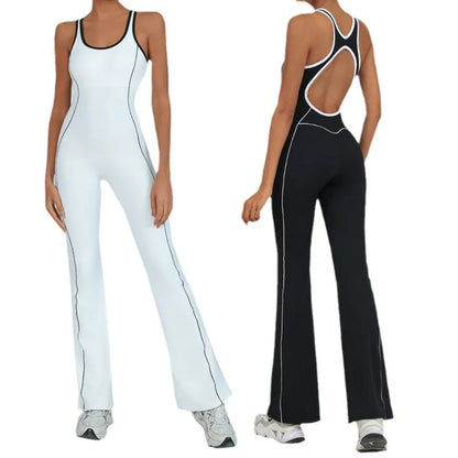 Yoga Jumpsuit Women Backless Fitness Sports Overalls Gym Clothing Flared Patchowrk Workout Clothes Outfit Push-up Activewear