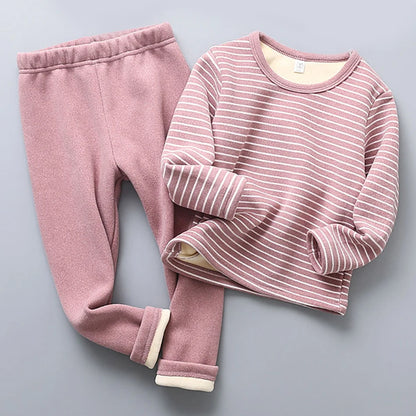 Extra Warm Plush Lined Children Striped Homewear Sleepwear Autumn and Winter Pajama Sets Suitable Kids Comfortable and Style