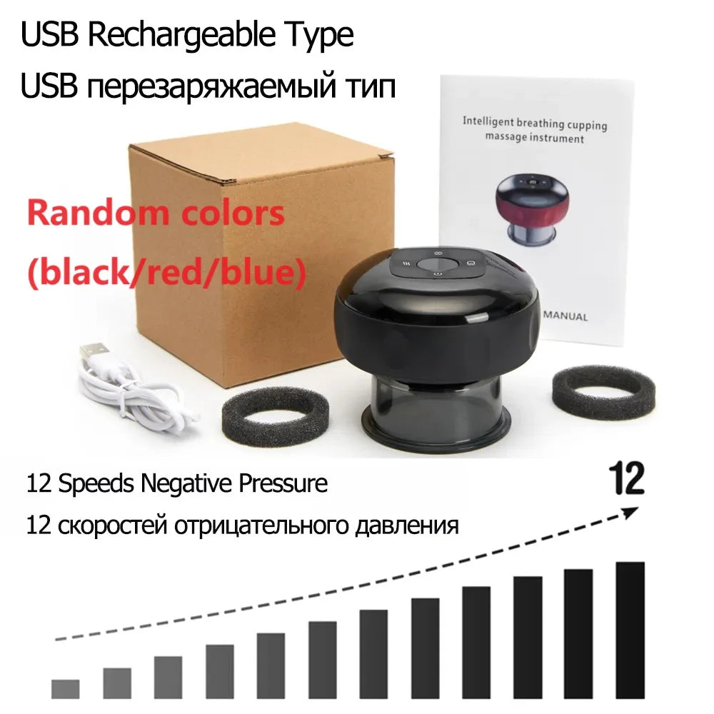 Rechargeable Electric Vacuum Cupping Set Wireless 6/12 Level Skin Scraping Massage Guasha Tool for Household Use