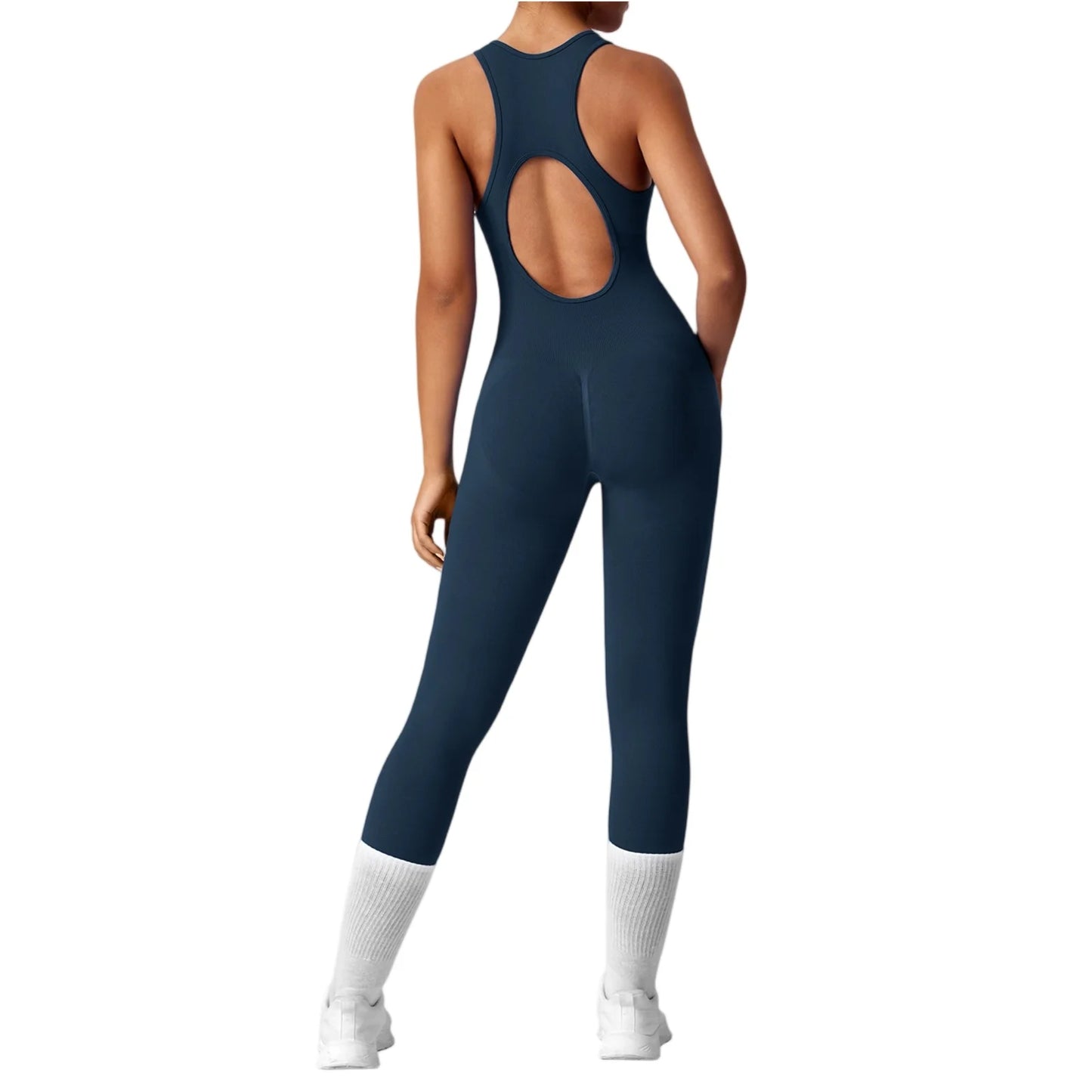 Women's Fashionable Solid Color Round Neck Tight Back Yoga Suit Yoga Jumpsuit Sports Overalls Gym Clothing Set Sexy Yoga Clothes