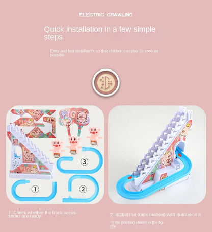 Electric Duck Track Rail Racing Slide Duckling Climbing Stairs Baby Toy LED Lights Musical Slide Roller Coaster Toys for Gift