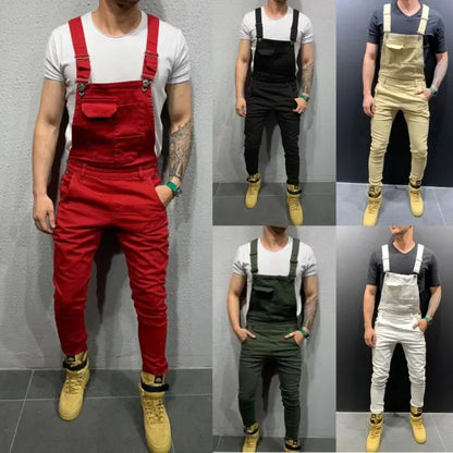 Men's Tie Dye Denim Overalls, Fashionable Slim Fit and Slimming Pants, Solid Color New Style Mens Jeans