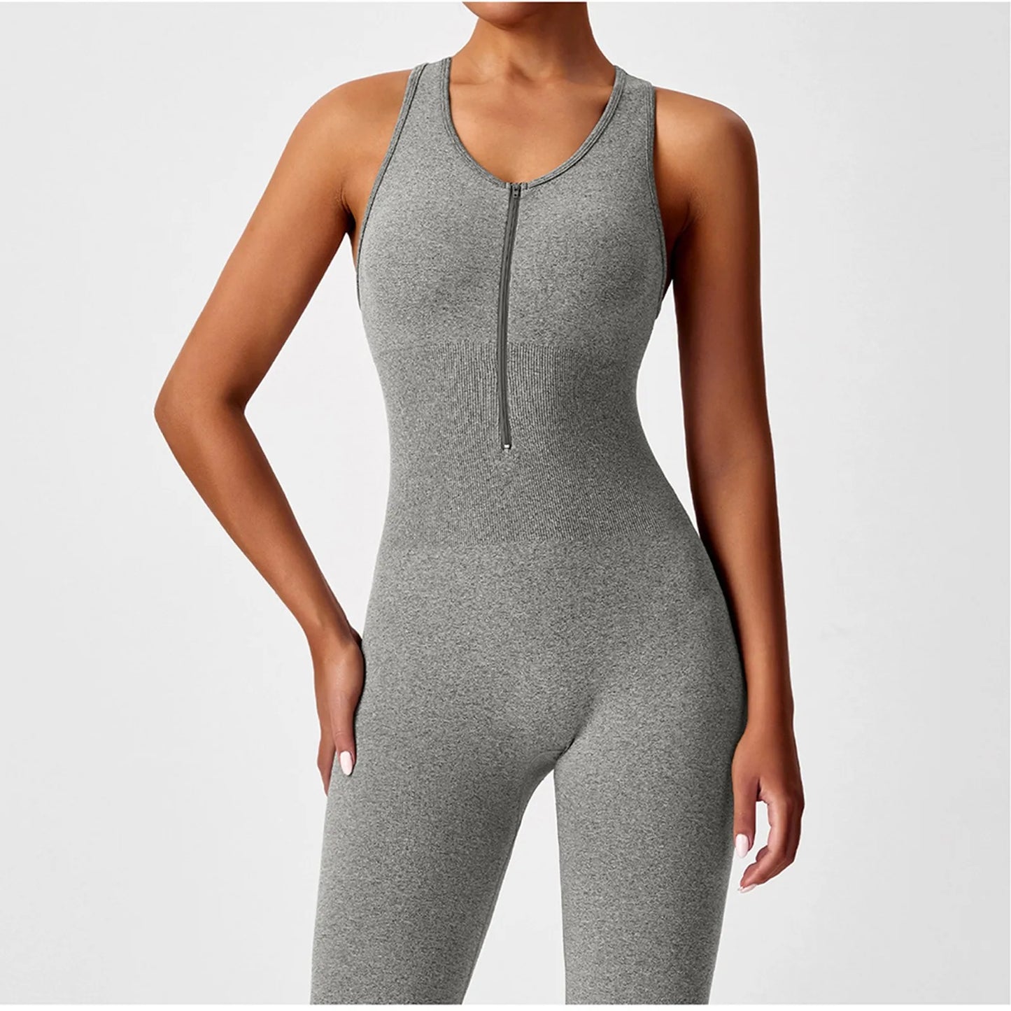 Women's Fashionable Solid Color Round Neck Tight Back Yoga Suit Yoga Jumpsuit Sports Overalls Gym Clothing Set Sexy Yoga Clothes