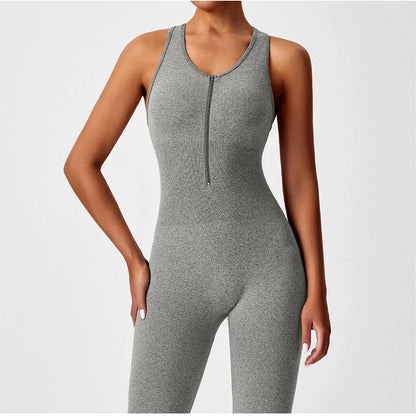 Women's Fashionable Solid Color Round Neck Tight Back Yoga Suit Yoga Jumpsuit Sports Overalls Gym Clothing Set Sexy Yoga Clothes