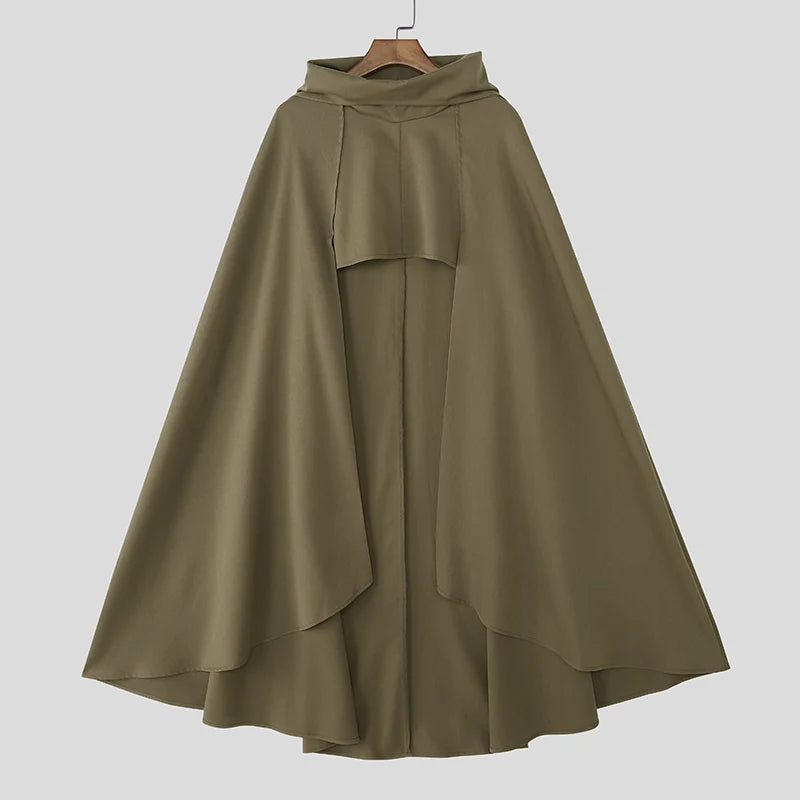 INCERUN Men Cloak Cape Solid Color Loose Casual Male Irregular Trench Streetwear 2025 Fashion Coats Long Style Ponchos Men