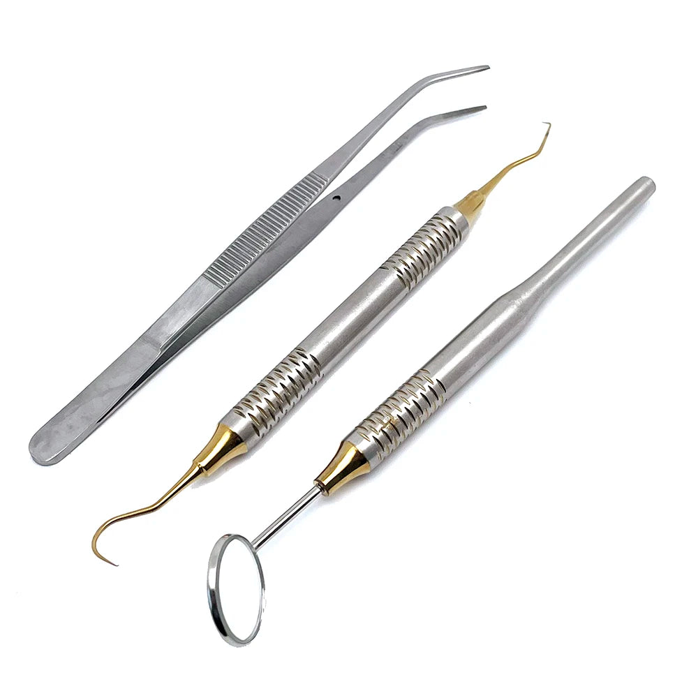 Dental Tools Set 5pc Stainless Steel Mouth Mirror Tweezers Curve Probe for Professional Teeth Cleaning Durable