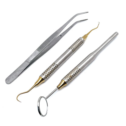 Dental Tools Set 5pc Stainless Steel Mouth Mirror Tweezers Curve Probe for Professional Teeth Cleaning Durable