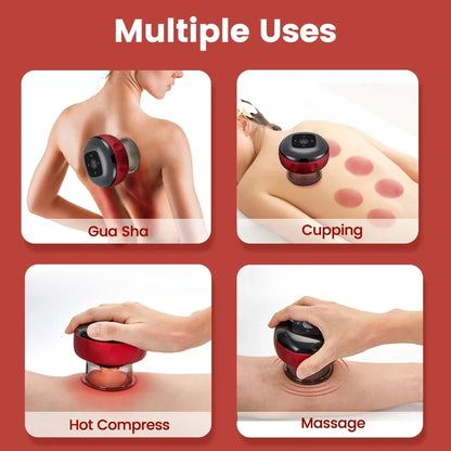 Rechargeable Electric Vacuum Cupping Set Wireless 6/12 Level Skin Scraping Massage Guasha Tool for Household Use