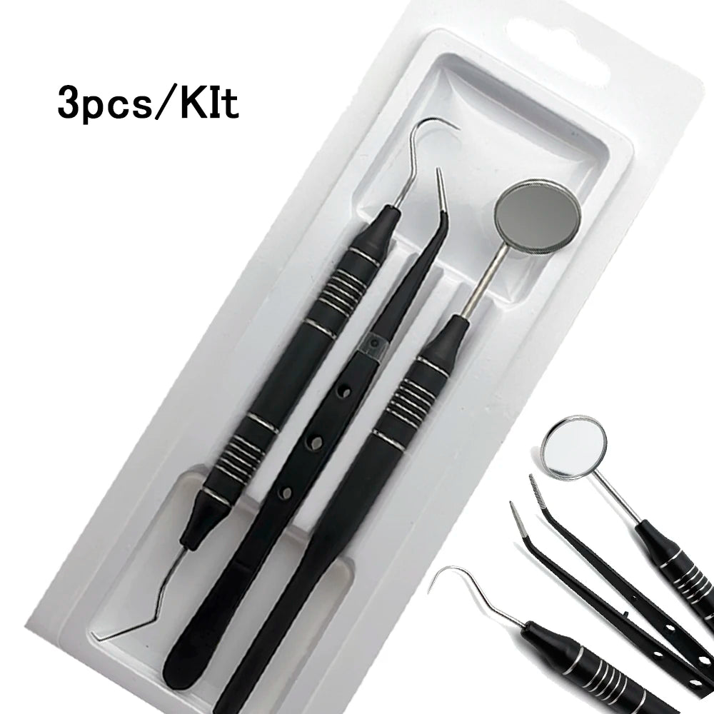 Dental Tools Set 5pc Stainless Steel Mouth Mirror Tweezers Curve Probe for Professional Teeth Cleaning Durable